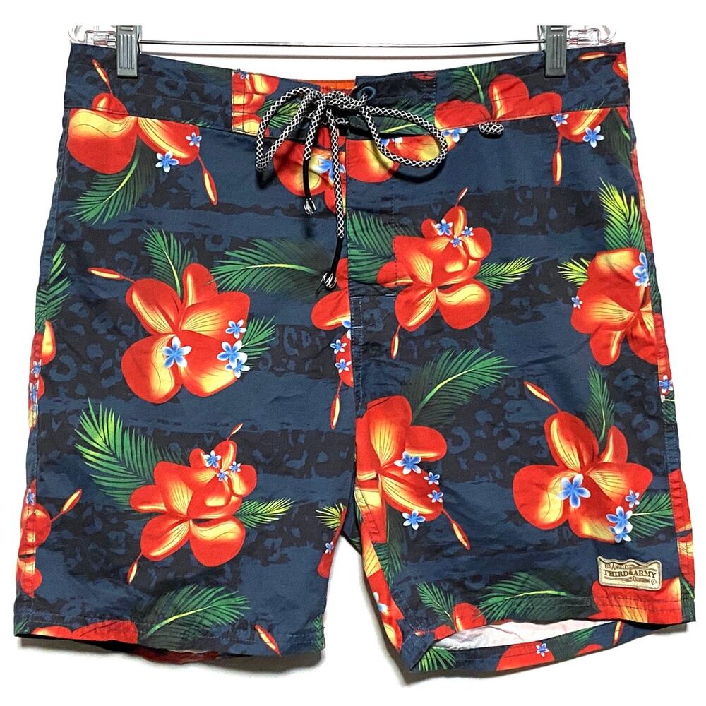 Third & Army Board Shorts Mens 32 Floral Tropical Hawaiian Beach Cruise Vacation